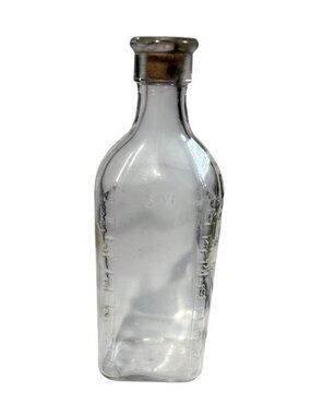 Antique Clear Glass Apothecary Bottle Cork Stopper Embossed Measurements 3VI